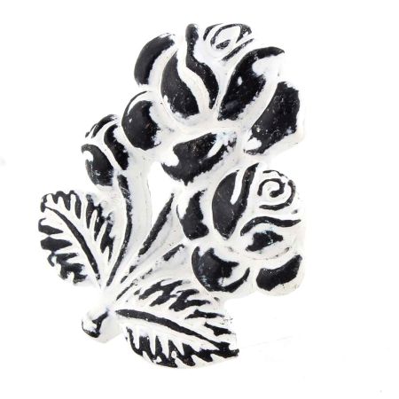 Cream Rose With Branch Distressed Iron Dresser Knob